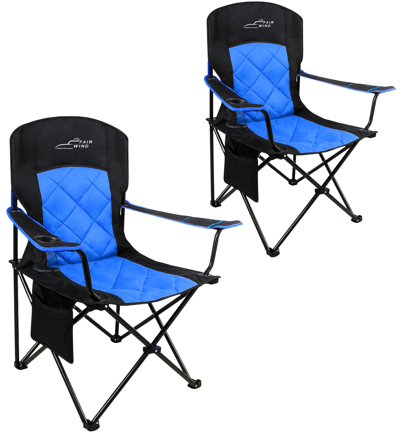 FAIR WIND 2 Pack Fully Padded Camping Chair 350LBS Capacity Heavy Duty Portable Chair with Cup Holder &Side Pocket Lawn Chair for Outside, Tailgating,Beach, Sports