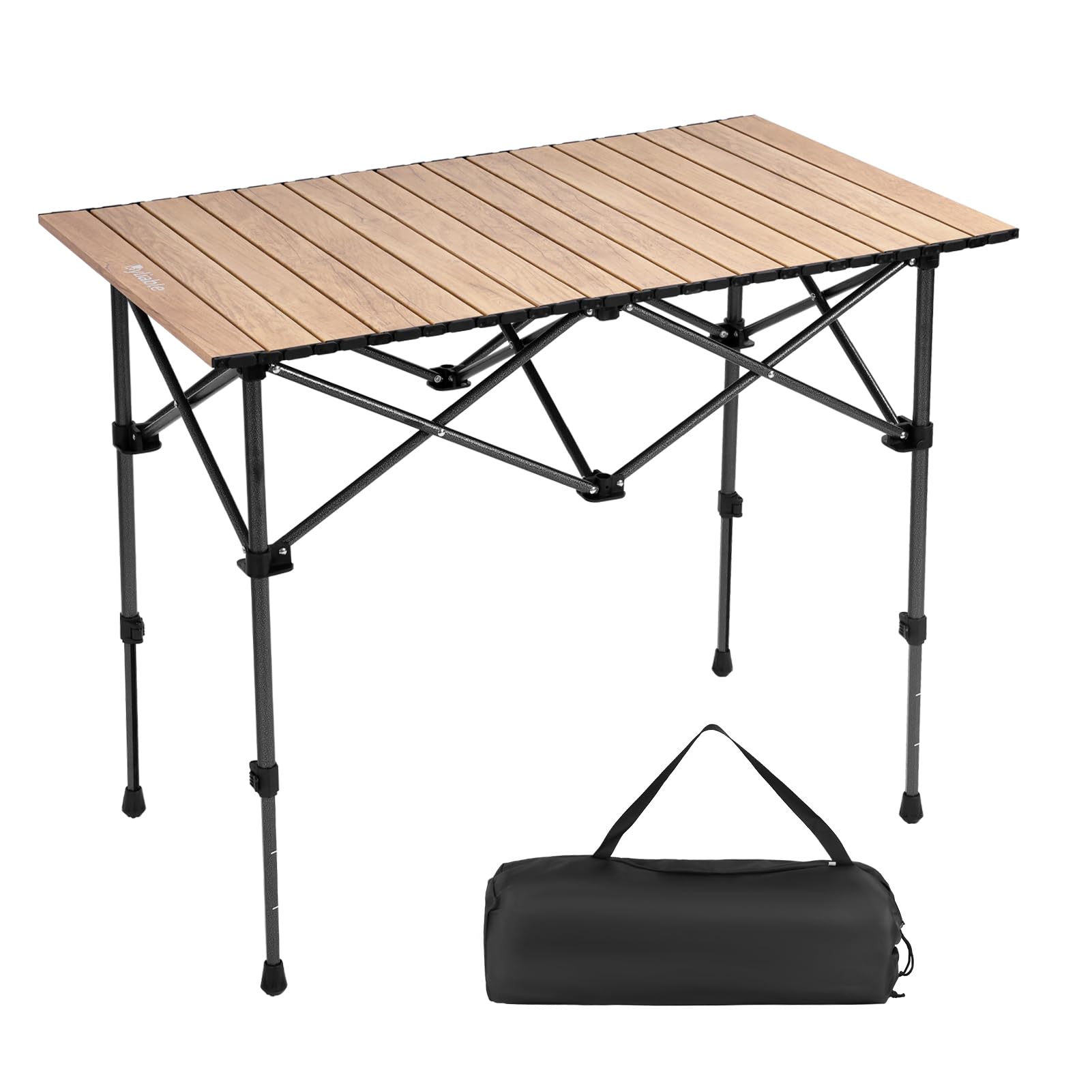 Byliable Camping Table Folding Portable Camp Aluminum Fold Up Lightweight Roll Up Table Adjustable Height with Carry Bag Indoor Outdoor for Camping, Picnic, Backyard, BBQ, Patio, Black