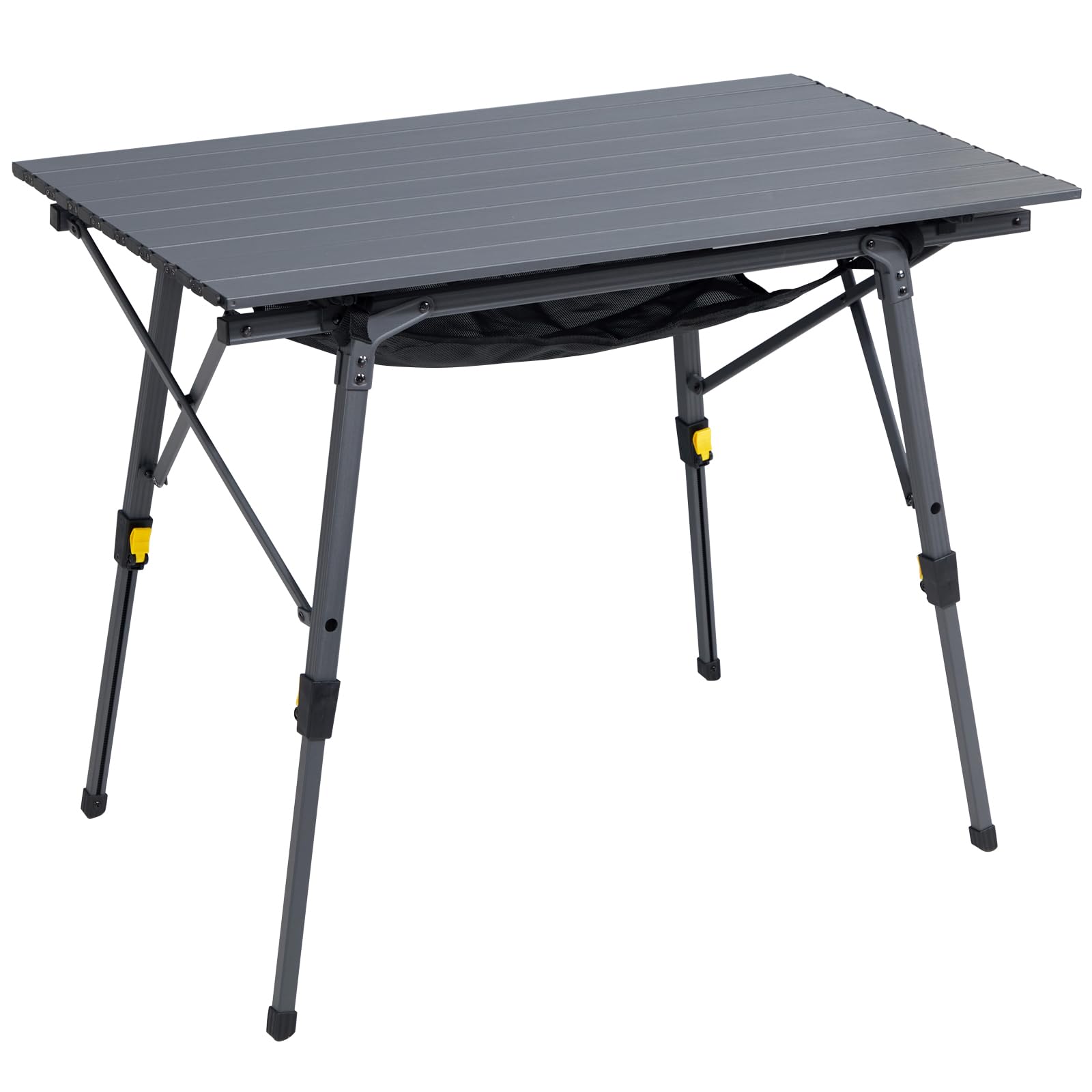 PORTAL Outdoor Folding Portable Picnic Camping Table with Adjustable Height Aluminum Roll Up Table Top Mesh Layer, Silver