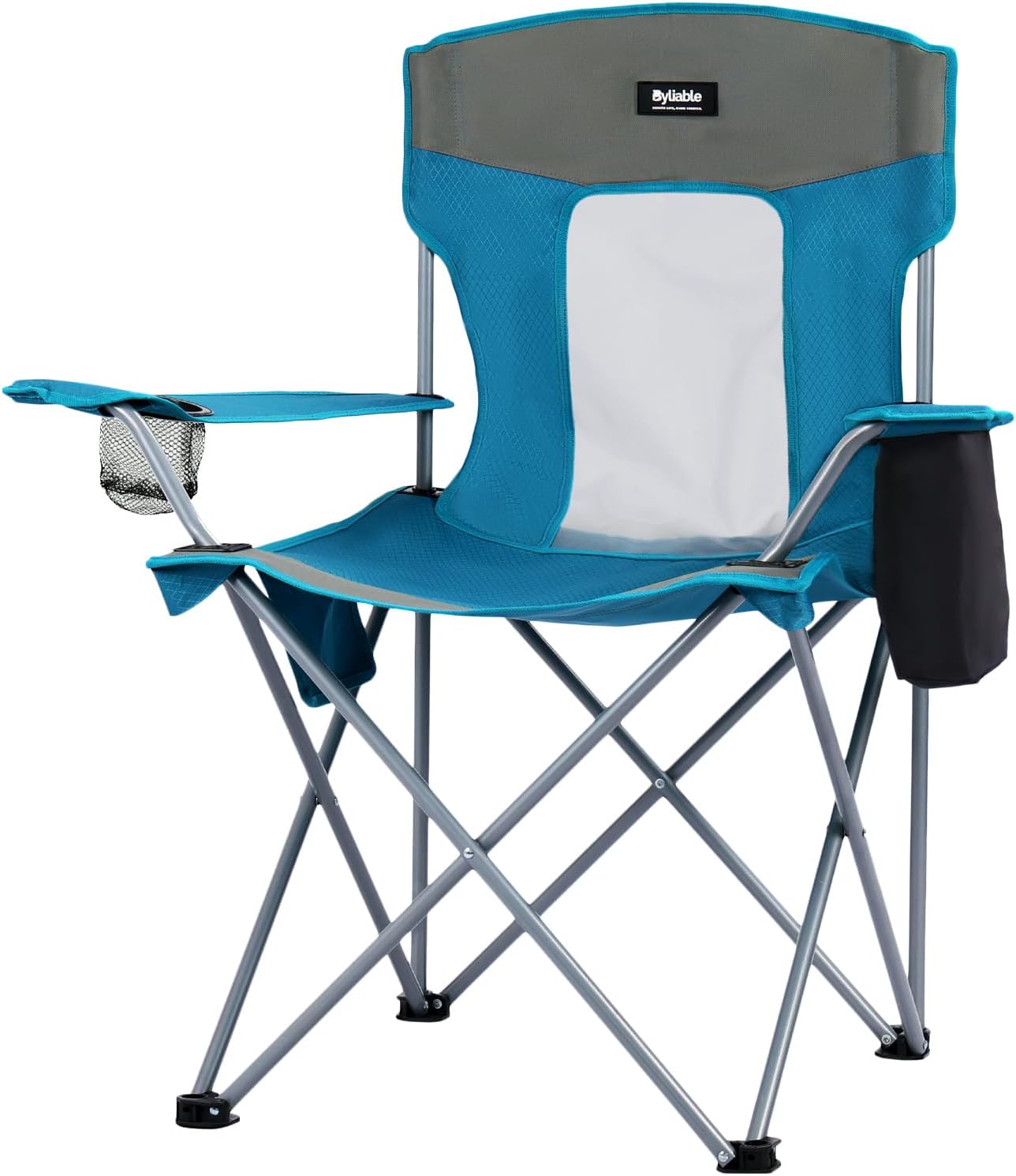 Camping Folding Chair Outdoor Lawn Portable Lightweight Camp Folding Chairs for Adult Outside with Cup Holder, Cooler Pouch & Side Pocket for Camping, Beach, Fishing, Sports or Tailgating Events, Blue