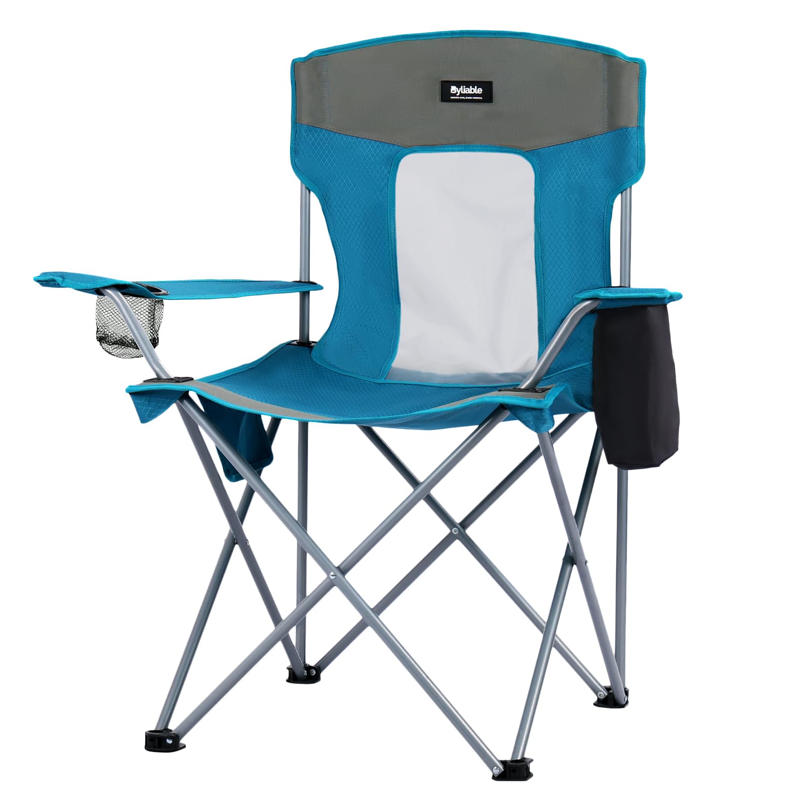 Camping Folding Chair Outdoor Lawn Portable Lightweight Camp Folding Chairs for Adult Outside with Cup Holder, Cooler Pouch & Side Pocket for Camping, Beach, Fishing, Sports or Tailgating Events, Blue