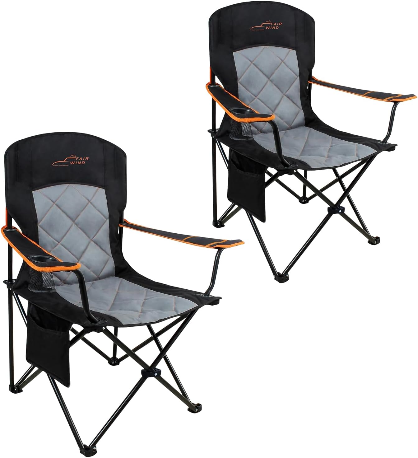 FAIR WIND 2 Pack Fully Padded Camping Chair 350LBS Capacity Heavy Duty Portable Chair with Cup Holder &Side Pocket Lawn Chair for Outside, Tailgating,Beach, Sports