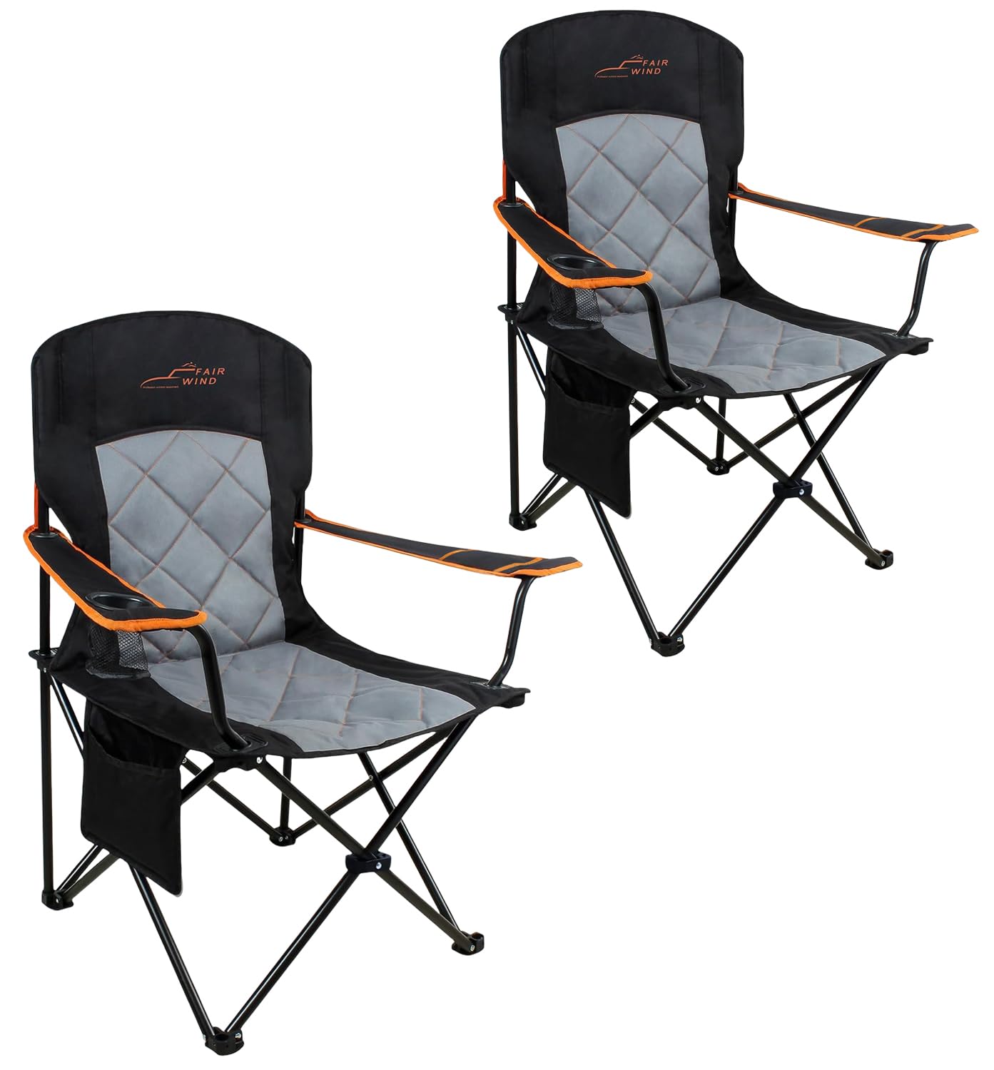 FAIR WIND 2 Pack Fully Padded Camping Chair 350LBS Capacity Heavy Duty Portable Chair with Cup Holder &Side Pocket Lawn Chair for Outside, Tailgating,Beach, Sports