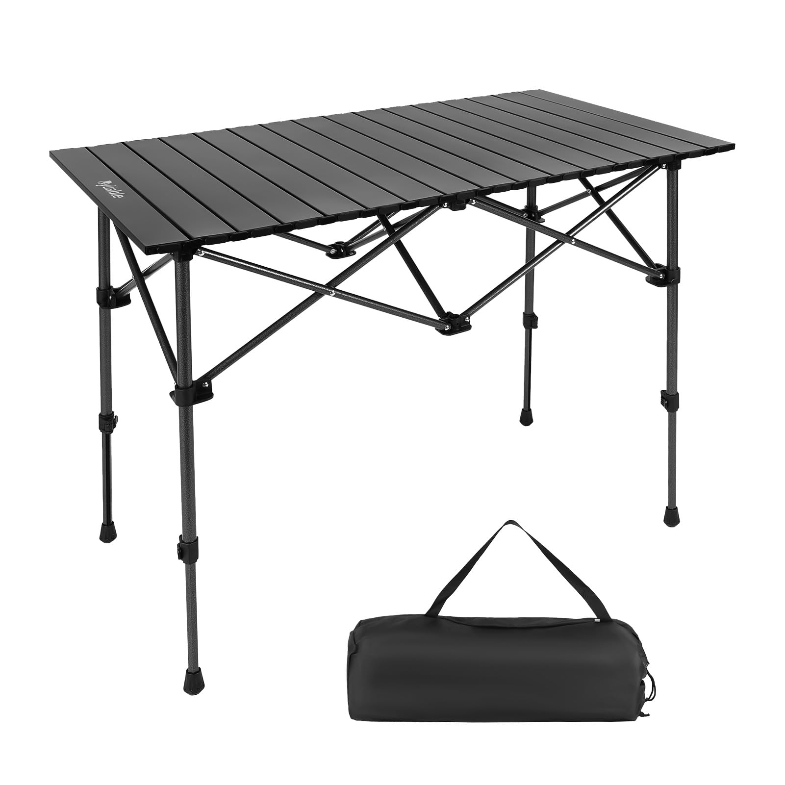 Byliable Camping Table Folding Portable Camp Aluminum Fold Up Lightweight Roll Up Table Adjustable Height with Carry Bag Indoor Outdoor for Camping, Picnic, Backyard, BBQ, Patio, Black