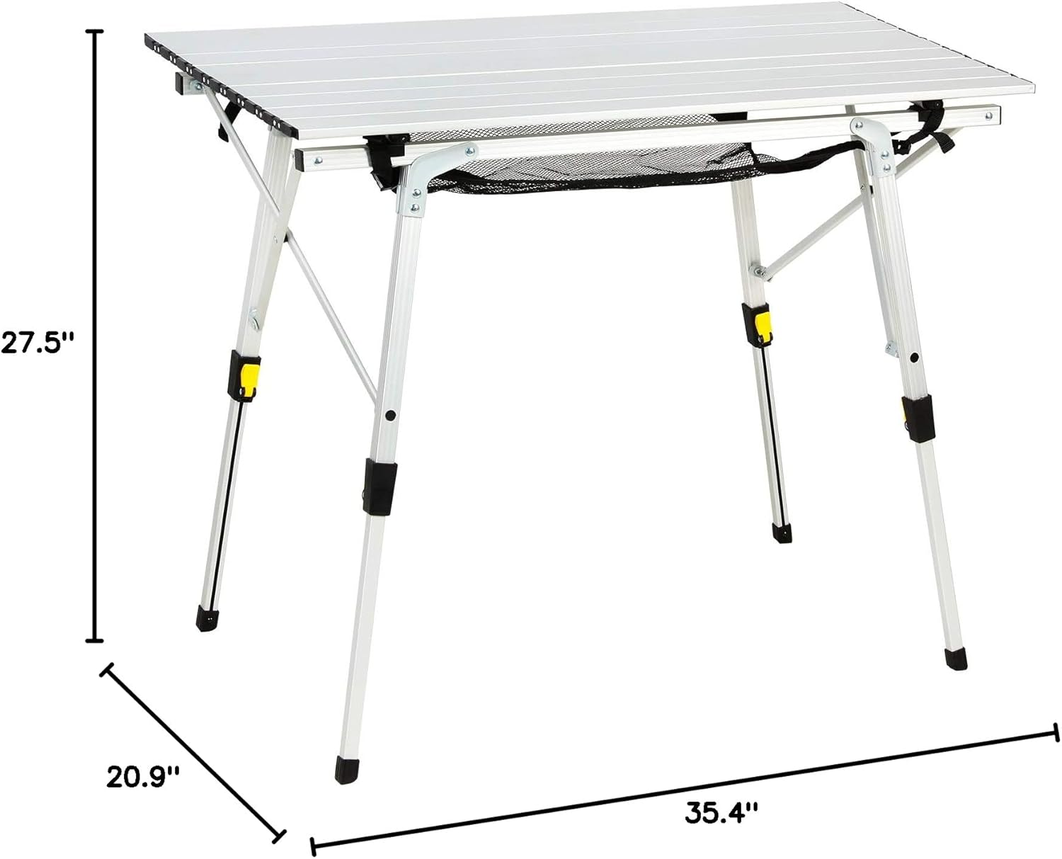 PORTAL Outdoor Folding Portable Picnic Camping Table with Adjustable Height Aluminum Roll Up Table Top Mesh Layer, Silver