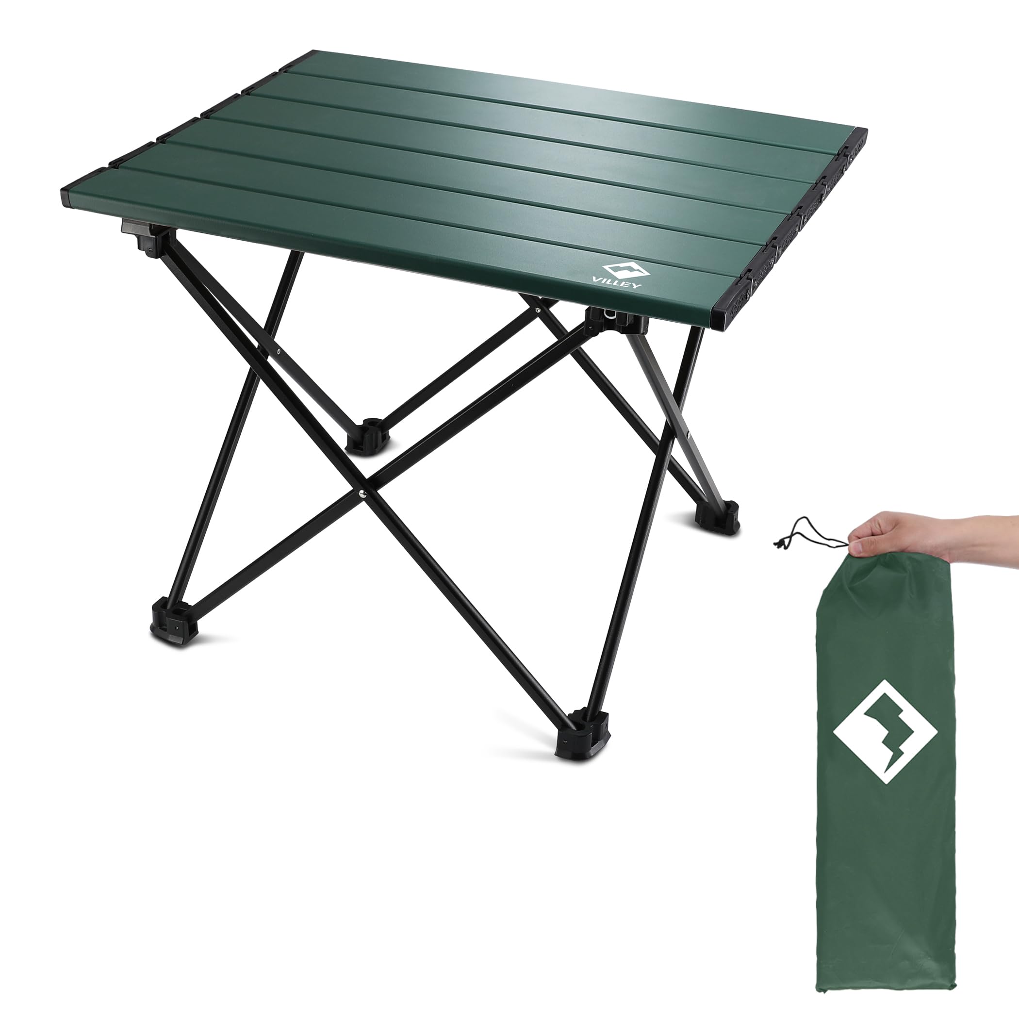 VILLEY Portable Camping Side Table, Ultralight Aluminum Folding Beach Table with Carry Bag for Outdoor Cooking, Picnic, Camp, Boat, Travel
