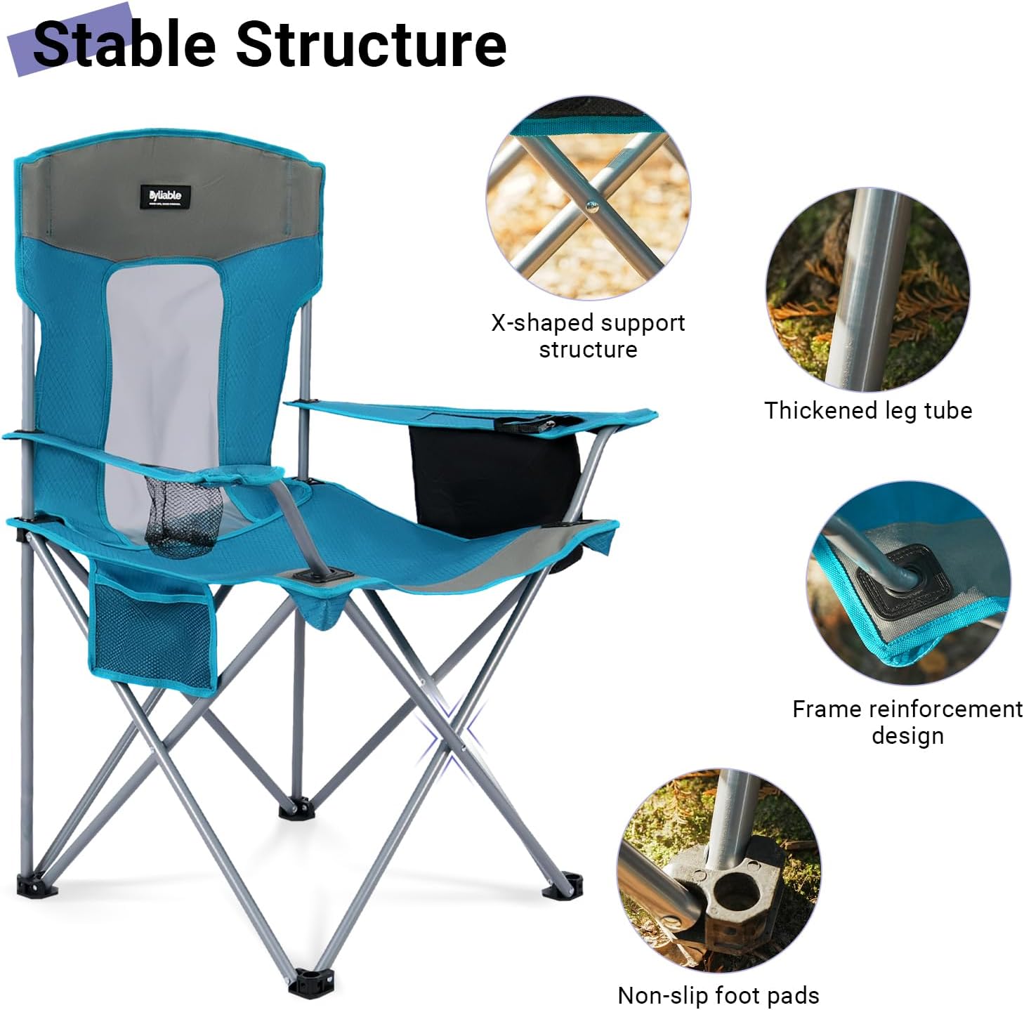 Camping Folding Chair Outdoor Lawn Portable Lightweight Camp Folding Chairs for Adult Outside with Cup Holder, Cooler Pouch & Side Pocket for Camping, Beach, Fishing, Sports or Tailgating Events, Blue