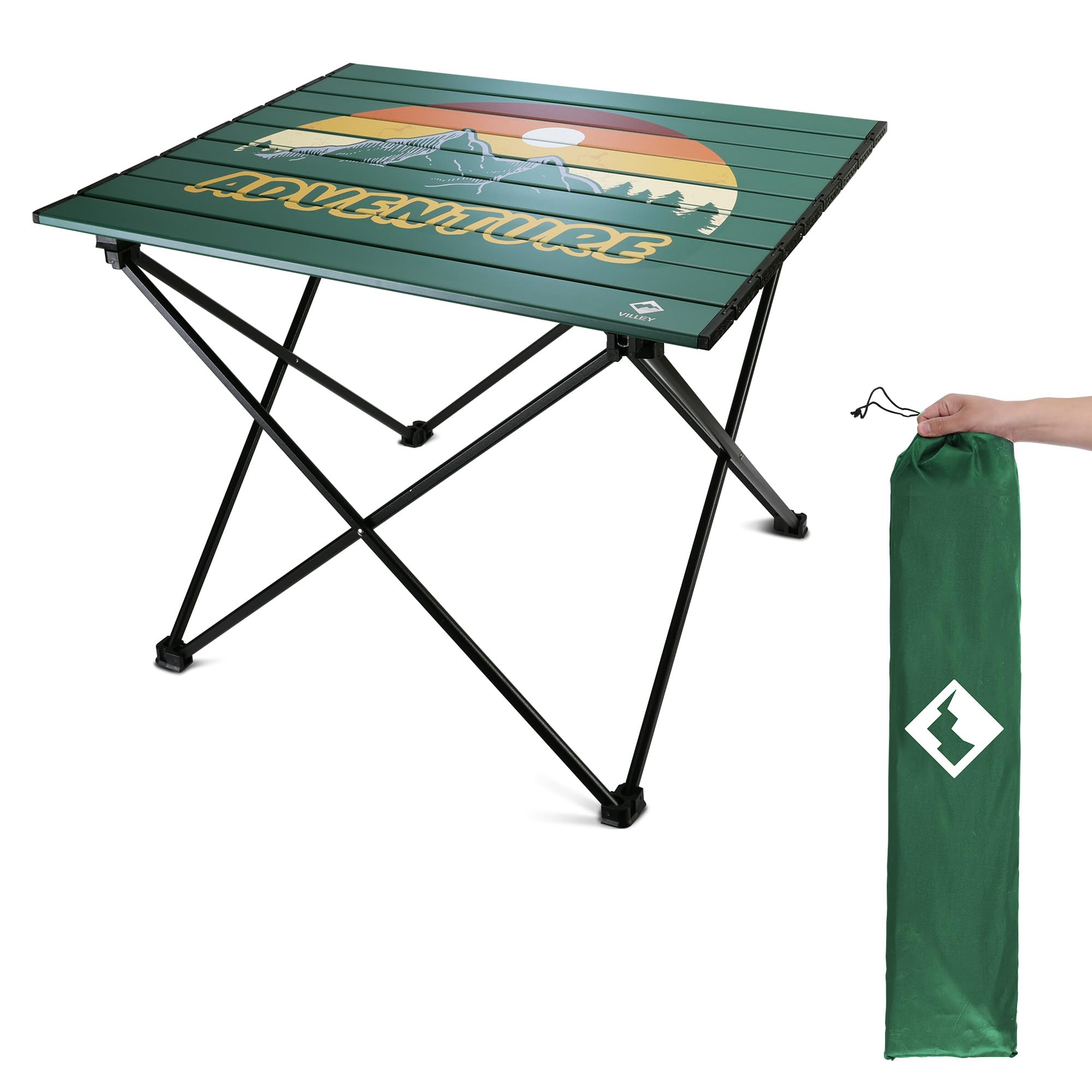 VILLEY Portable Camping Side Table, Ultralight Aluminum Folding Beach Table with Carry Bag for Outdoor Cooking, Picnic, Camp, Boat, Travel