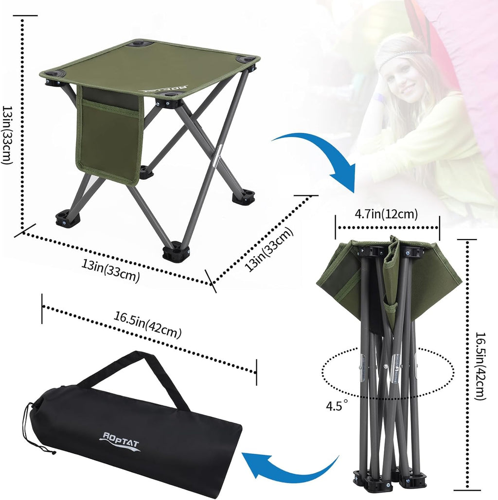 Roptat 2 Pack Camping Stool, Portable Folding Compact Lightweight Stool Seat for Camping Fishing Hiking Gardening Outdoor Walking Backpacking Traveling and Beach with Carry Bag