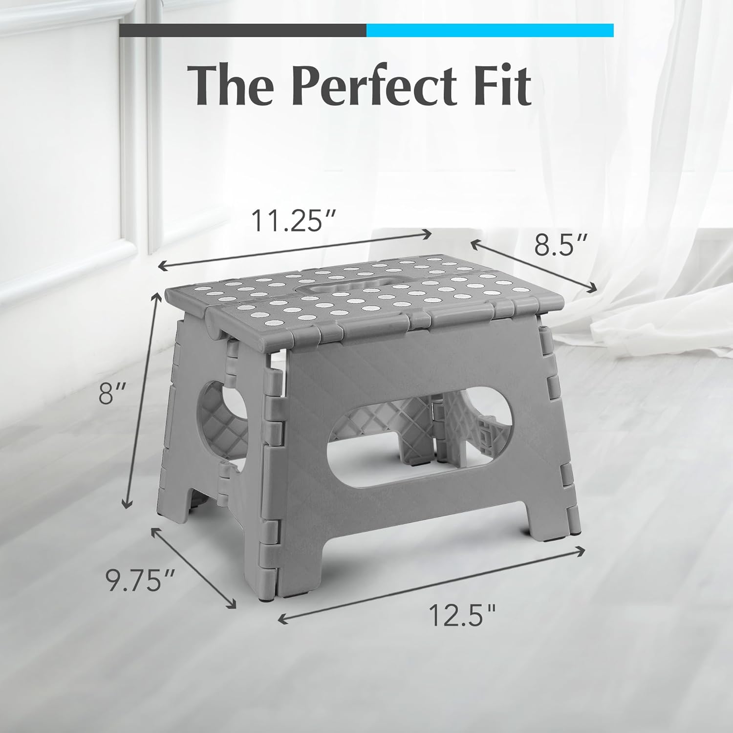 Handy Laundry Folding Lightweight Step Stool - Sturdy Enough to Support Adults and Safe Enough for Kids - Opens Easy with One Flip - Great for Kitchen, Bathroom or Bedroom (Gray - 8 Inch)