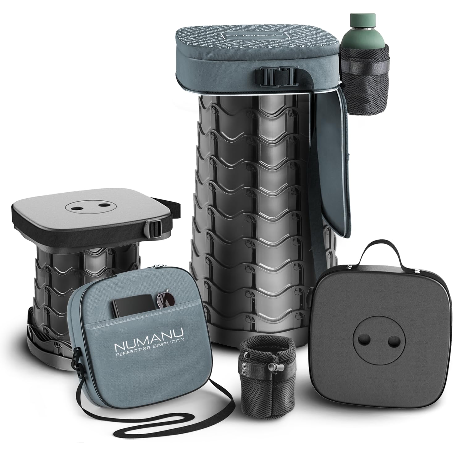 NUMANU 2026 Upgraded XXL Collapsible Stool & 3IN1 Cushioned Carry Bag, 2.7"-19.7" Height Adjustable, Max 1,000lbs Portable Retractable Telescoping Seat, Foldable Camping Stool for Adults (XXL Round)