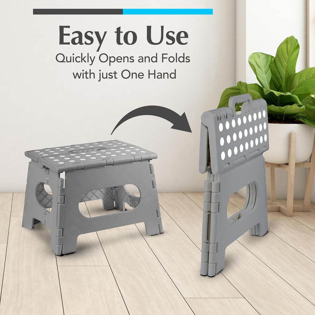 Handy Laundry Folding Lightweight Step Stool - Sturdy Enough to Support Adults and Safe Enough for Kids - Opens Easy with One Flip - Great for Kitchen, Bathroom or Bedroom (Gray - 8 Inch)