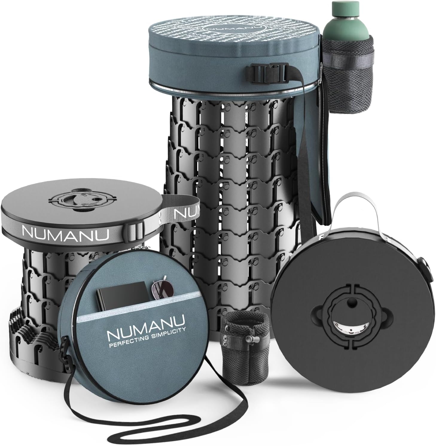 NUMANU 2026 Upgraded XXL Collapsible Stool & 3IN1 Cushioned Carry Bag, 2.7"-19.7" Height Adjustable, Max 1,000lbs Portable Retractable Telescoping Seat, Foldable Camping Stool for Adults (XXL Round)