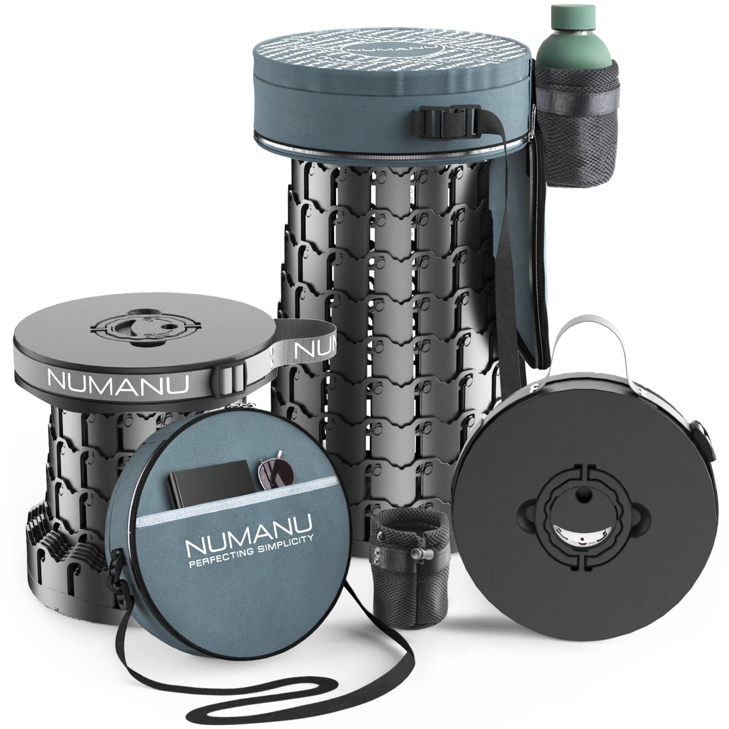 NUMANU 2026 Upgraded XXL Collapsible Stool & 3IN1 Cushioned Carry Bag, 2.7"-19.7" Height Adjustable, Max 1,000lbs Portable Retractable Telescoping Seat, Foldable Camping Stool for Adults (XXL Round)