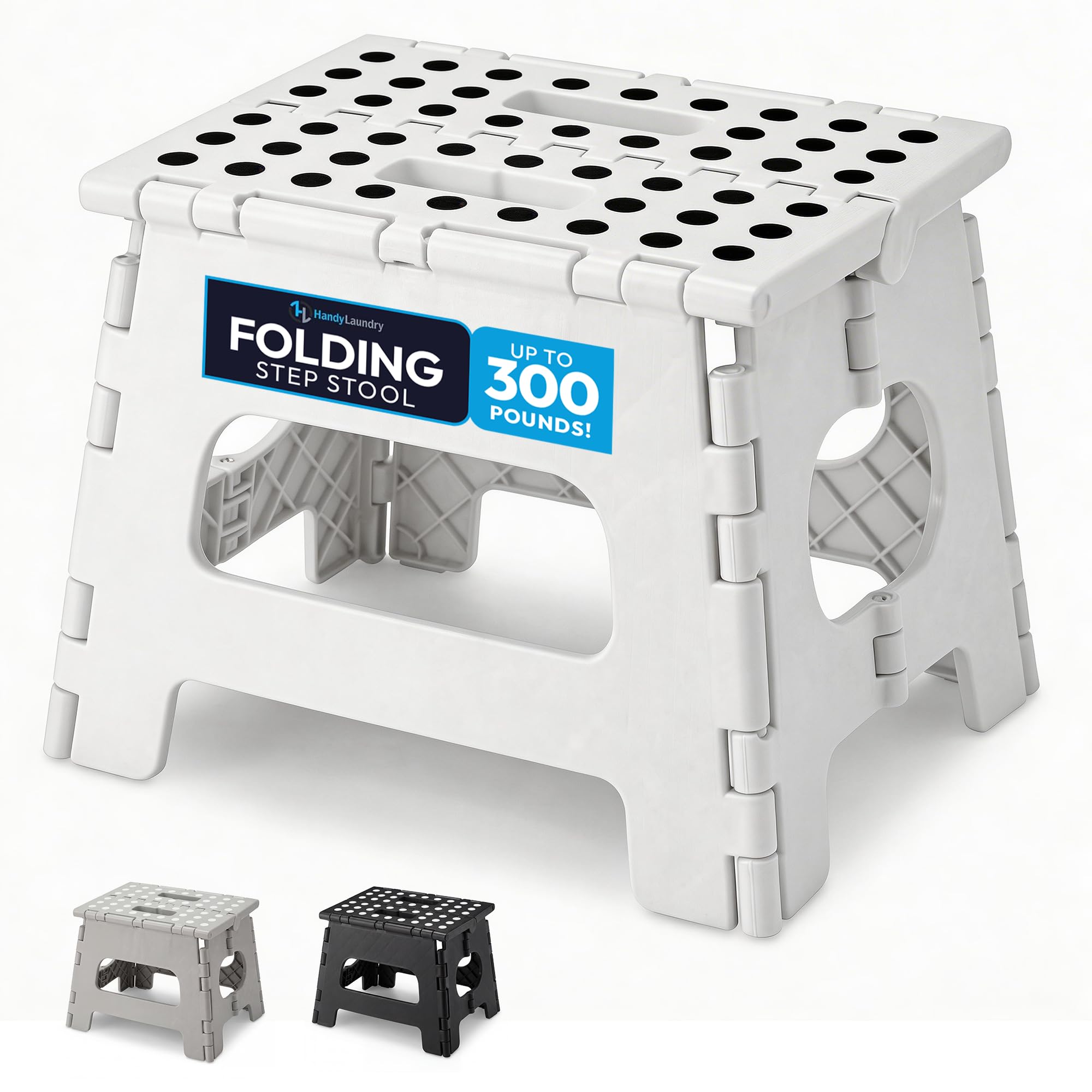 Handy Laundry Folding Lightweight Step Stool - Sturdy Enough to Support Adults and Safe Enough for Kids - Opens Easy with One Flip - Great for Kitchen, Bathroom or Bedroom (Gray - 8 Inch)