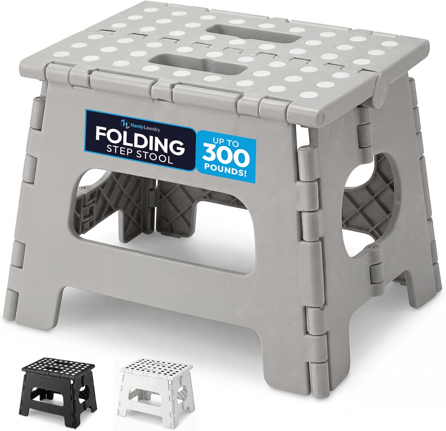Handy Laundry Folding Lightweight Step Stool - Sturdy Enough to Support Adults and Safe Enough for Kids - Opens Easy with One Flip - Great for Kitchen, Bathroom or Bedroom (Gray - 8 Inch)