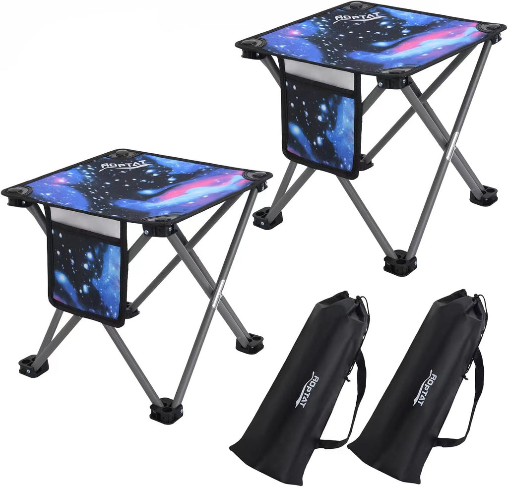 Roptat 2 Pack Camping Stool, Portable Folding Compact Lightweight Stool Seat for Camping Fishing Hiking Gardening Outdoor Walking Backpacking Traveling and Beach with Carry Bag