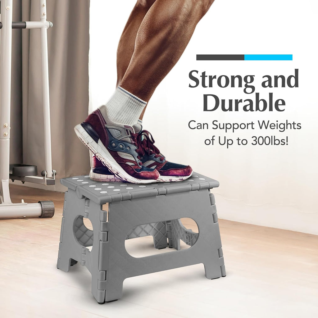Handy Laundry Folding Lightweight Step Stool - Sturdy Enough to Support Adults and Safe Enough for Kids - Opens Easy with One Flip - Great for Kitchen, Bathroom or Bedroom (Gray - 8 Inch)