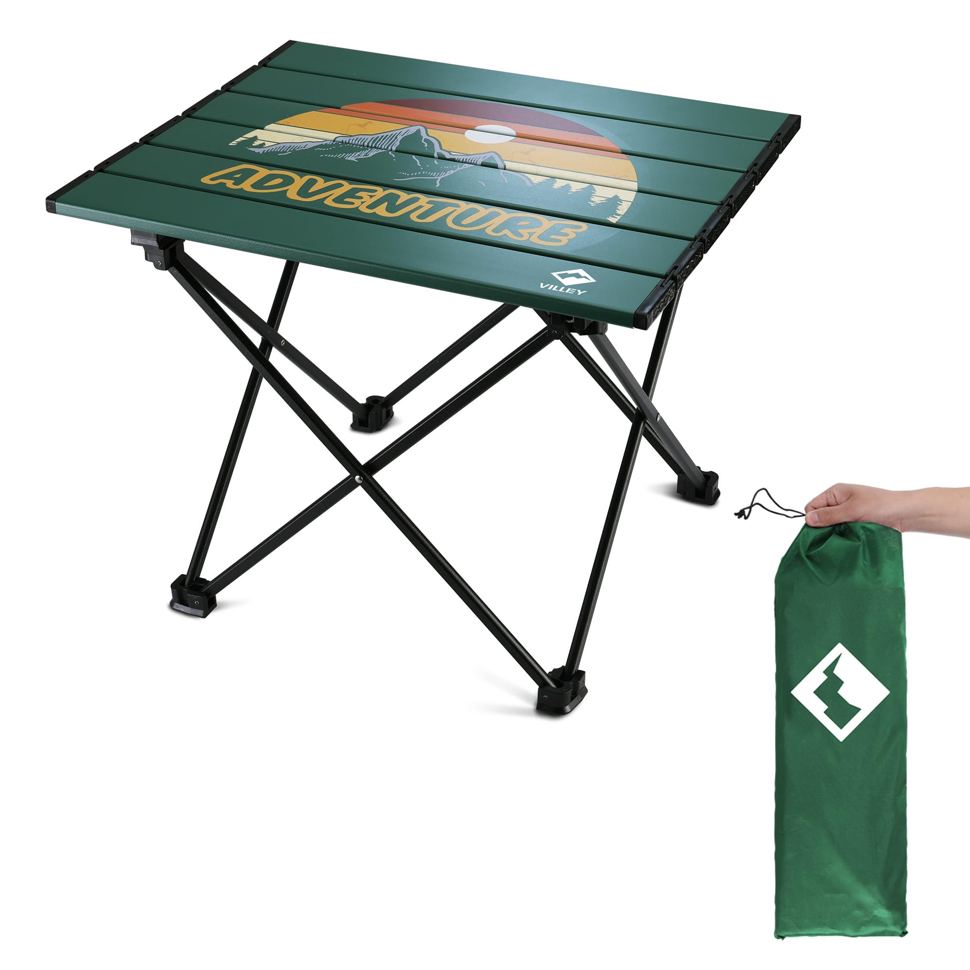 VILLEY Portable Camping Side Table, Ultralight Aluminum Folding Beach Table with Carry Bag for Outdoor Cooking, Picnic, Camp, Boat, Travel