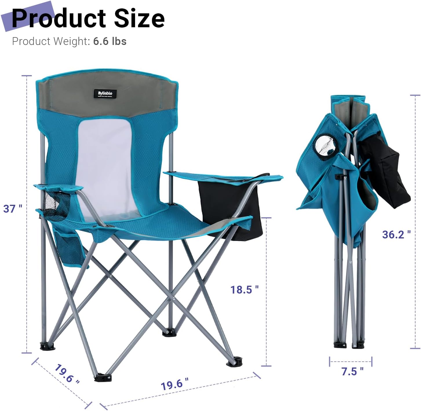 Camping Folding Chair Outdoor Lawn Portable Lightweight Camp Folding Chairs for Adult Outside with Cup Holder, Cooler Pouch & Side Pocket for Camping, Beach, Fishing, Sports or Tailgating Events, Blue