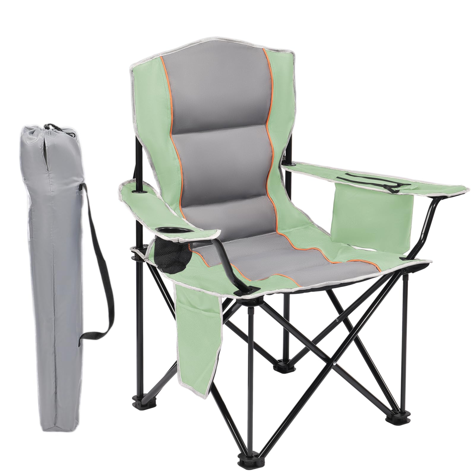 Portable Outdoor Folding Chair with Cup Holder & Cooler Bag - Breathable Mesh, Wide Armrests, Ergonomic Design for Camping, Beach, Backyard - Includes Storage Bag & Bottle Opener (Black/Green/Red)