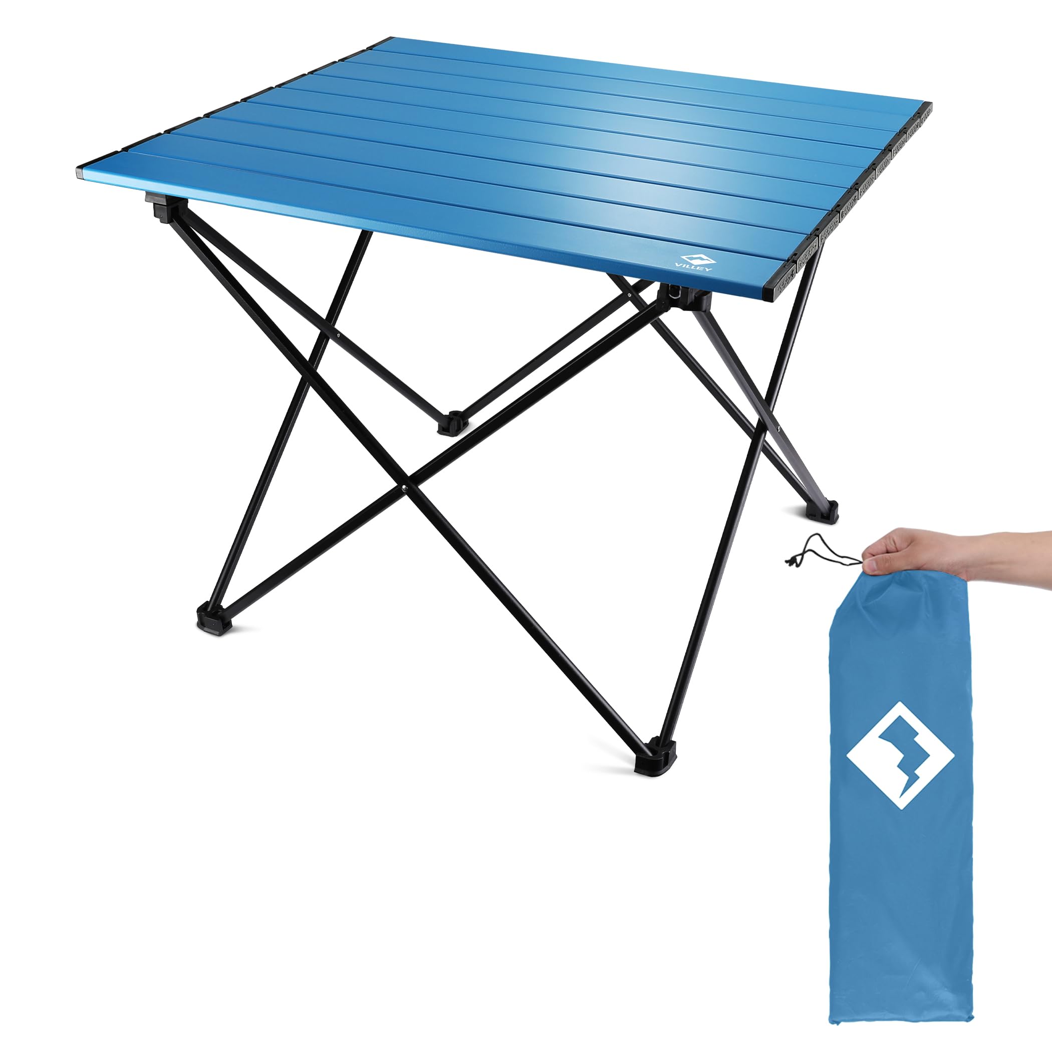 VILLEY Portable Camping Side Table, Ultralight Aluminum Folding Beach Table with Carry Bag for Outdoor Cooking, Picnic, Camp, Boat, Travel