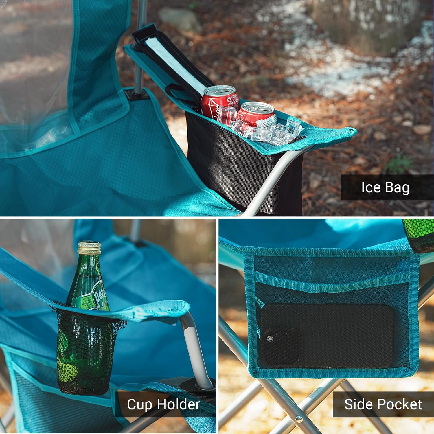 Camping Folding Chair Outdoor Lawn Portable Lightweight Camp Folding Chairs for Adult Outside with Cup Holder, Cooler Pouch & Side Pocket for Camping, Beach, Fishing, Sports or Tailgating Events, Blue