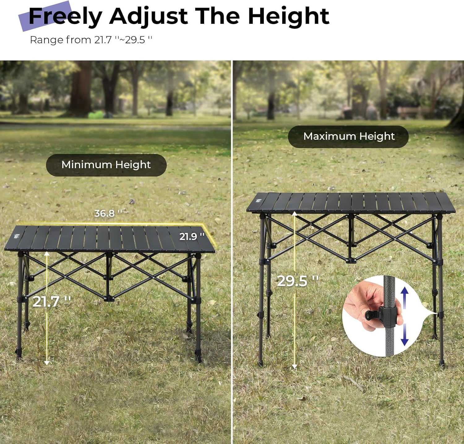 Byliable Camping Table Folding Portable Camp Aluminum Fold Up Lightweight Roll Up Table Adjustable Height with Carry Bag Indoor Outdoor for Camping, Picnic, Backyard, BBQ, Patio, Black