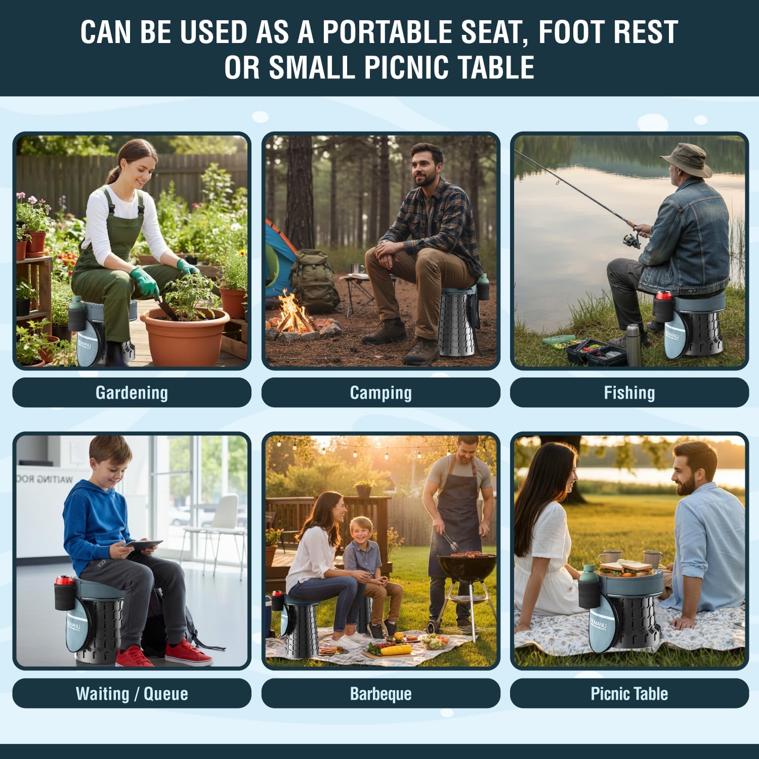 NUMANU 2026 Upgraded XXL Collapsible Stool & 3IN1 Cushioned Carry Bag, 2.7"-19.7" Height Adjustable, Max 1,000lbs Portable Retractable Telescoping Seat, Foldable Camping Stool for Adults (XXL Round)