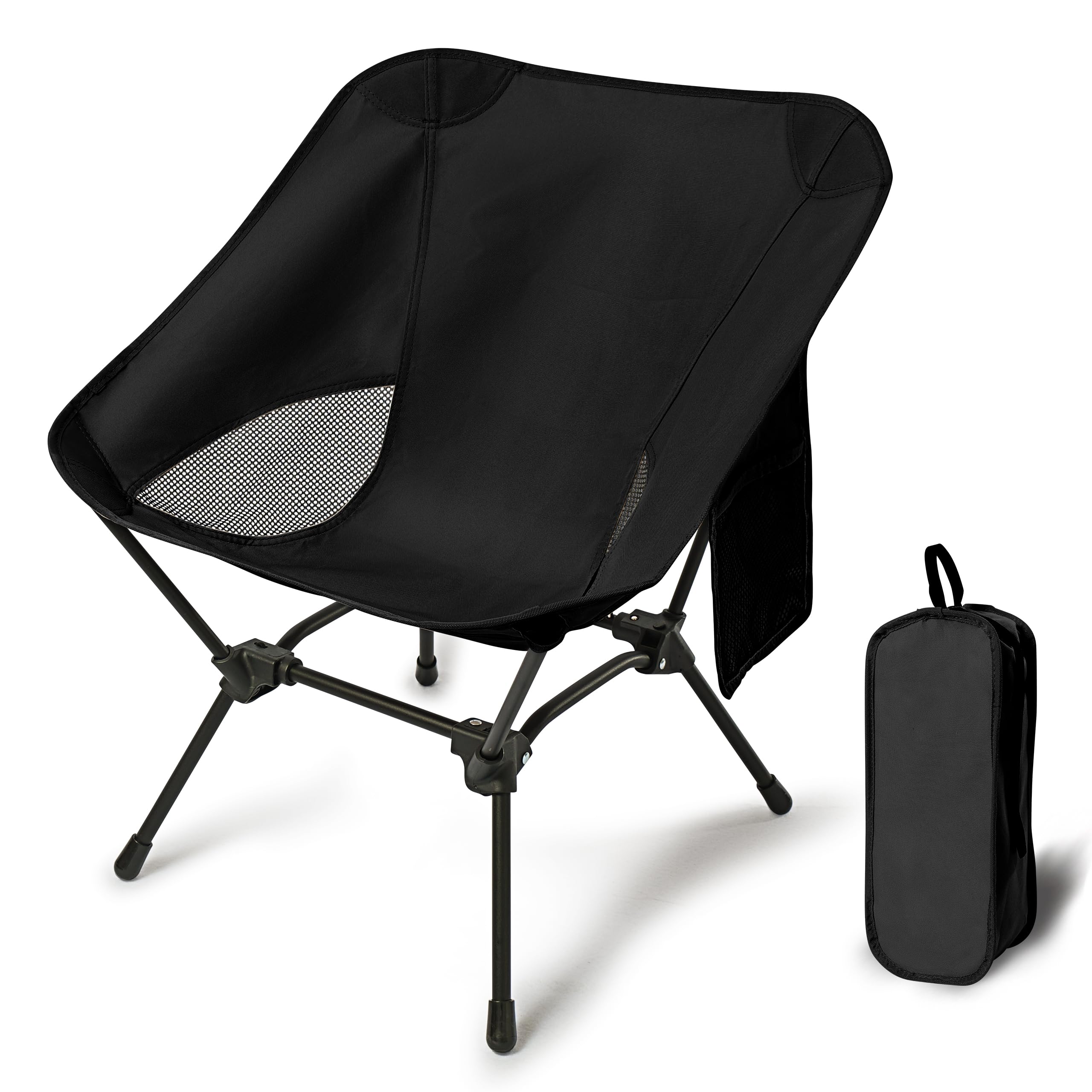 Lightweight Camping Chairs with Adjustable Height, Portable Camping Chairs for Adults with Carry Bag and Side Pockets, Folding Chairs for Outside for Camping, Beach, Fishing, Trip, Picnic (Khaki)