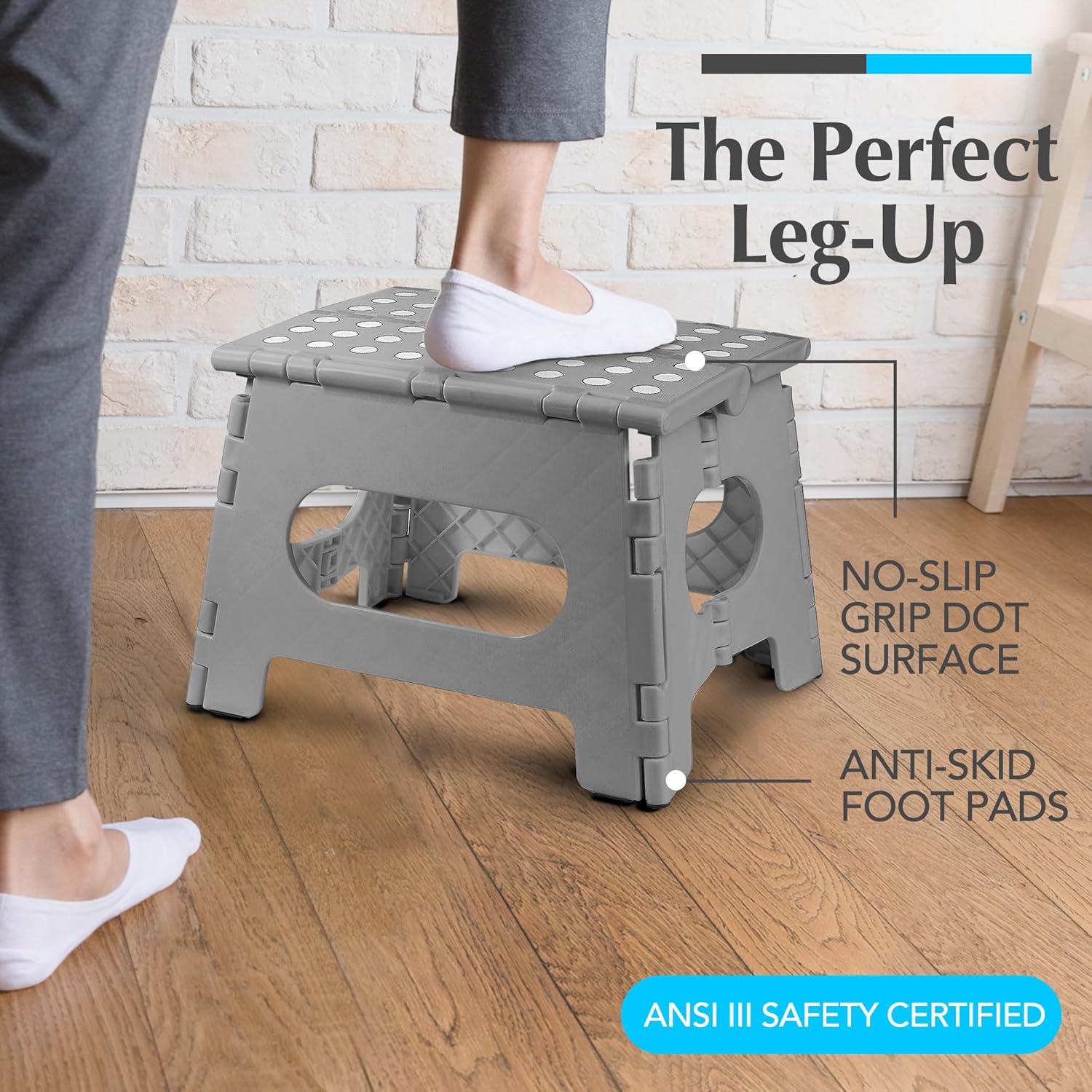 Handy Laundry Folding Lightweight Step Stool - Sturdy Enough to Support Adults and Safe Enough for Kids - Opens Easy with One Flip - Great for Kitchen, Bathroom or Bedroom (Gray - 8 Inch)