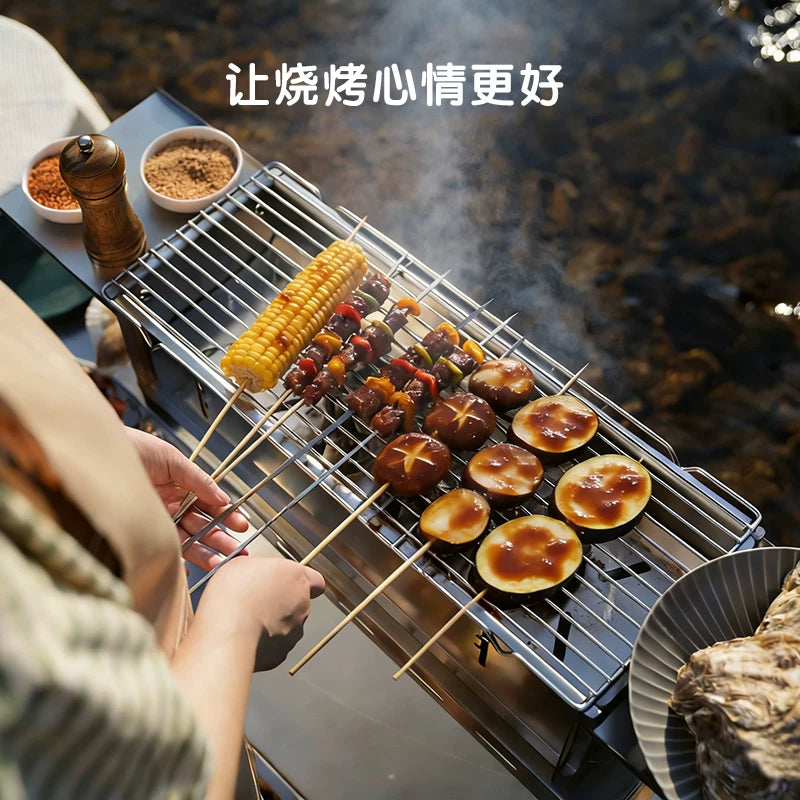 New 304 Stainless Steel Card-Type Charcoal Grill, Outdoor Portable Patio BBQ Grill Set, Household BBQ Stove